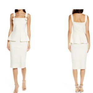 CHIARA BONI LA PETITE ROBE TORQUATA PEPLUM D-RING CREAM SHEATH DRESS 52 IT/16 US